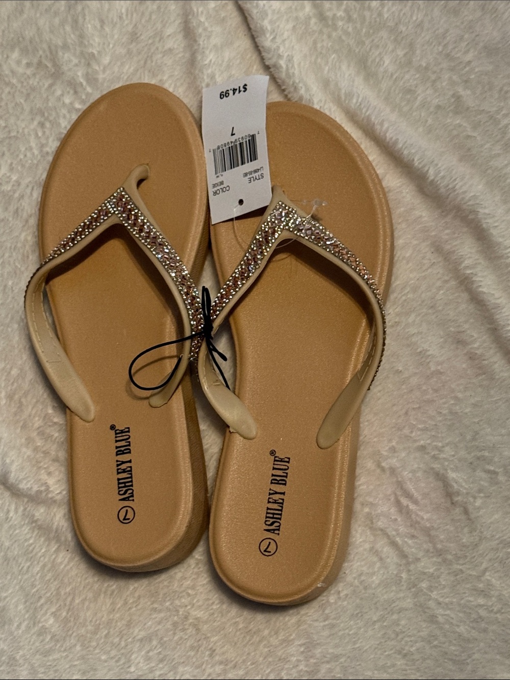 Ashley Blue Tan Rhinestone Thong Sandals
